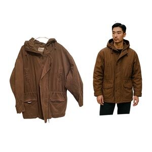 Eddie Bauer Brown Thick Heavy Down Full Zip Parka Jacket Coat Zip Hood L